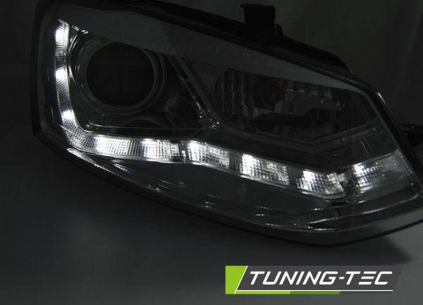 LED Tagfahrlicht Design Scheinwerfer für VW Polo 6R 09-14 chrom